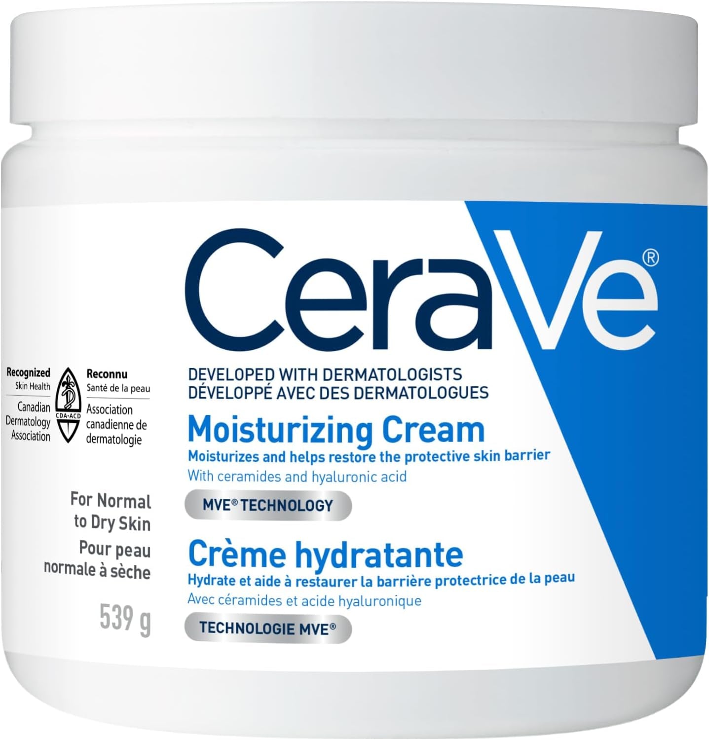 Moisturizing Cream, Daily Face, Hands, & Body Cream Moisturizer for Dry Skin with Hyaluronic Acid and Ceramides for Women and Men. Sensitive Skin, Oil-Free, Non-Comedogenic, Fragrance-Free, 539 Grams