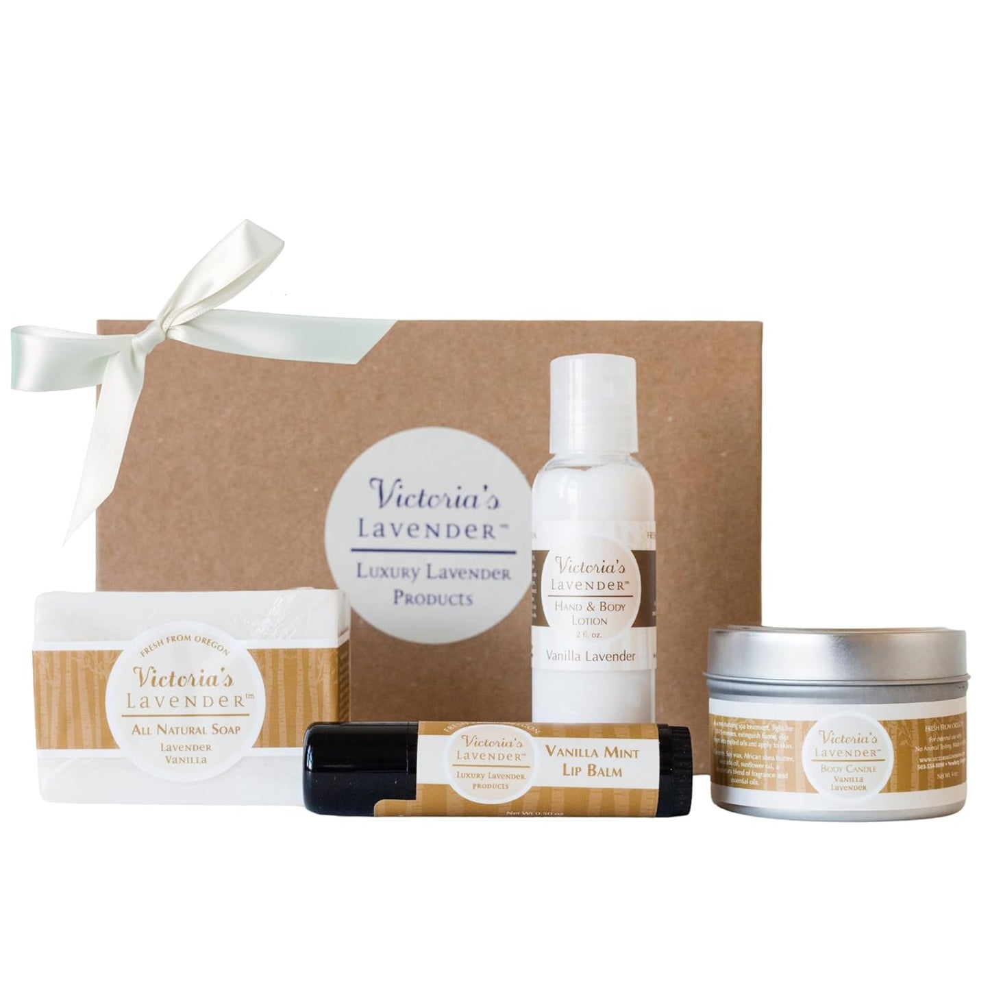 Natural Body Products Gift Set - Handmade Soap, Lotion, Lip Balm, Body Candle Skin Care Sets & Kits, Made in the USA Lavender Bath Products for Women, Vanilla Lavender
