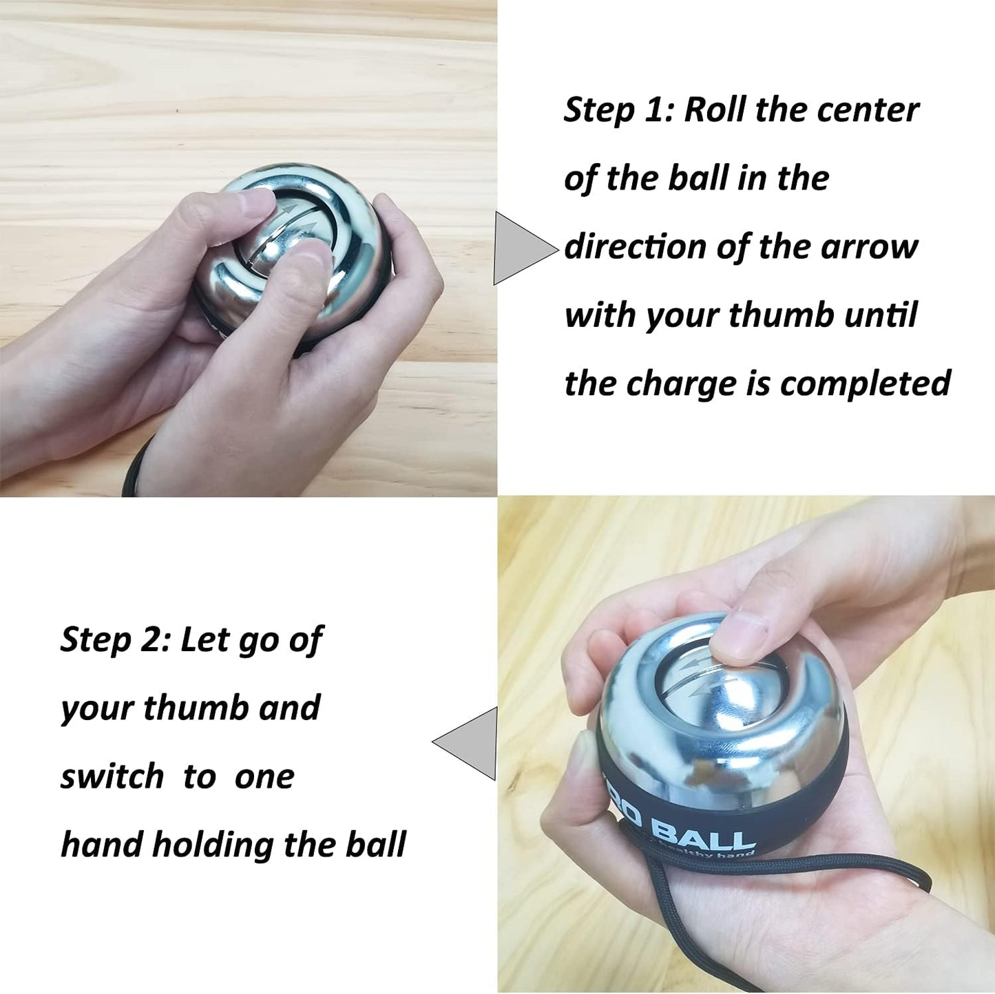 All-Metal Power Gyro Ball,Weighted Auto-Start Hand Wrist Forearm Trainer and Strengthener for Exercise Joint and Muscle with Ball Bag