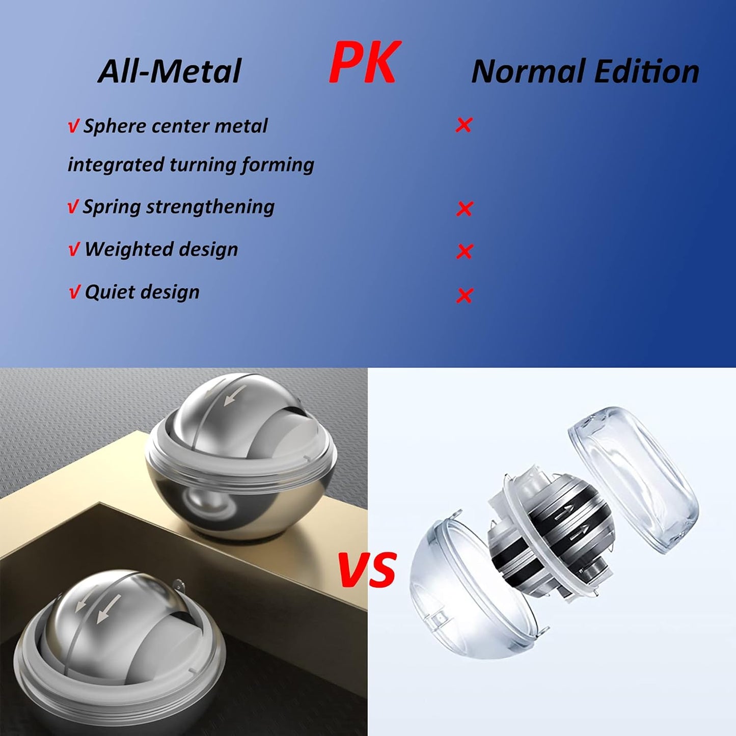 All-Metal Power Gyro Ball,Weighted Auto-Start Hand Wrist Forearm Trainer and Strengthener for Exercise Joint and Muscle with Ball Bag