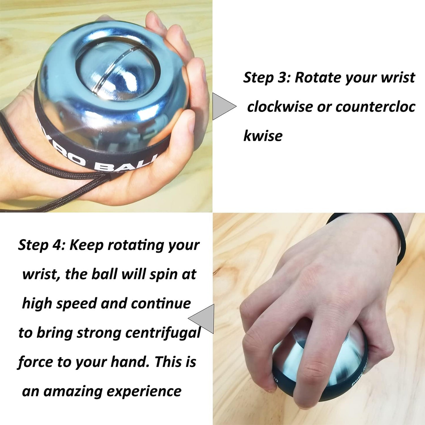 All-Metal Power Gyro Ball,Weighted Auto-Start Hand Wrist Forearm Trainer and Strengthener for Exercise Joint and Muscle with Ball Bag