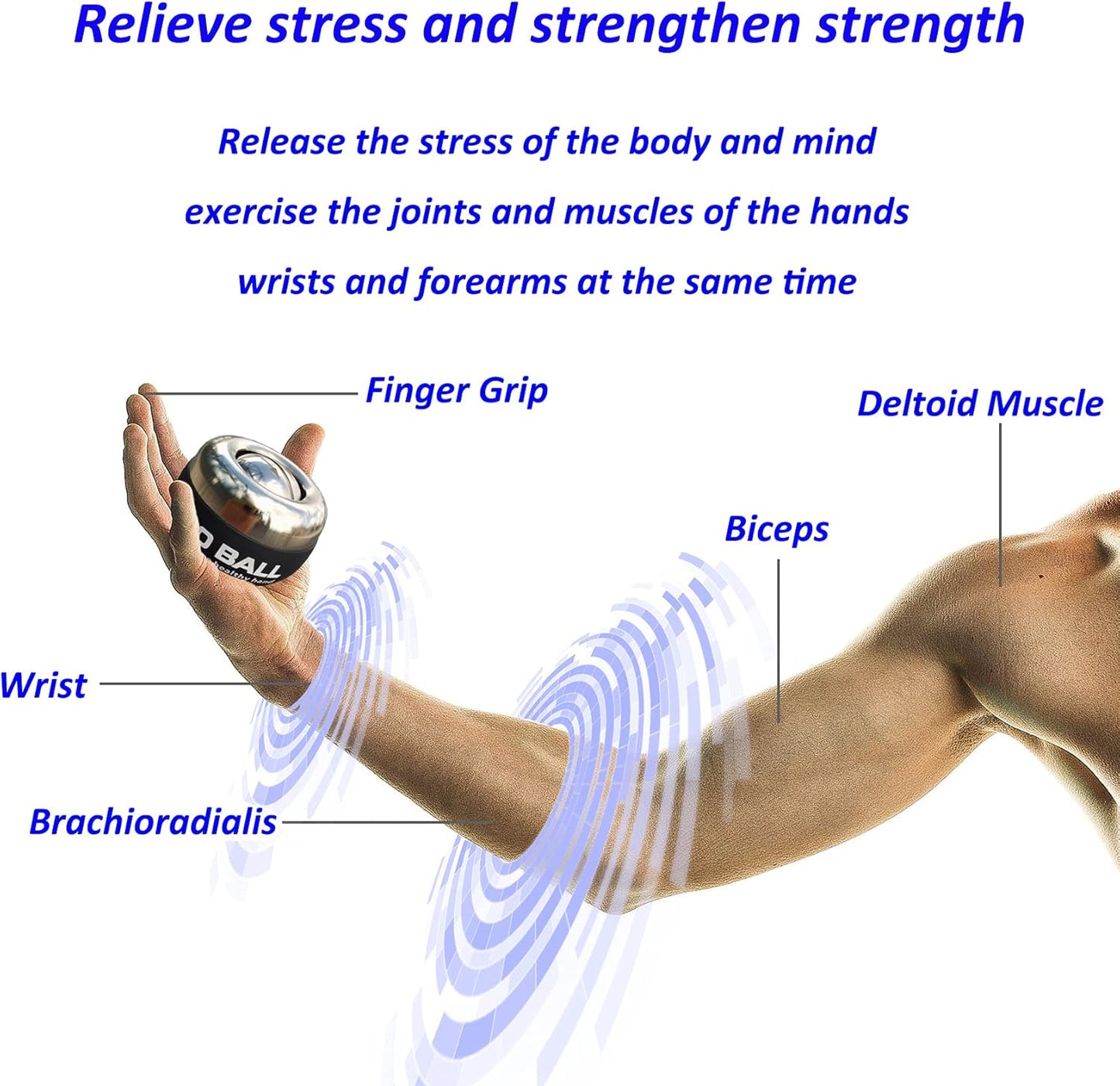 All-Metal Power Gyro Ball,Weighted Auto-Start Hand Wrist Forearm Trainer and Strengthener for Exercise Joint and Muscle with Ball Bag