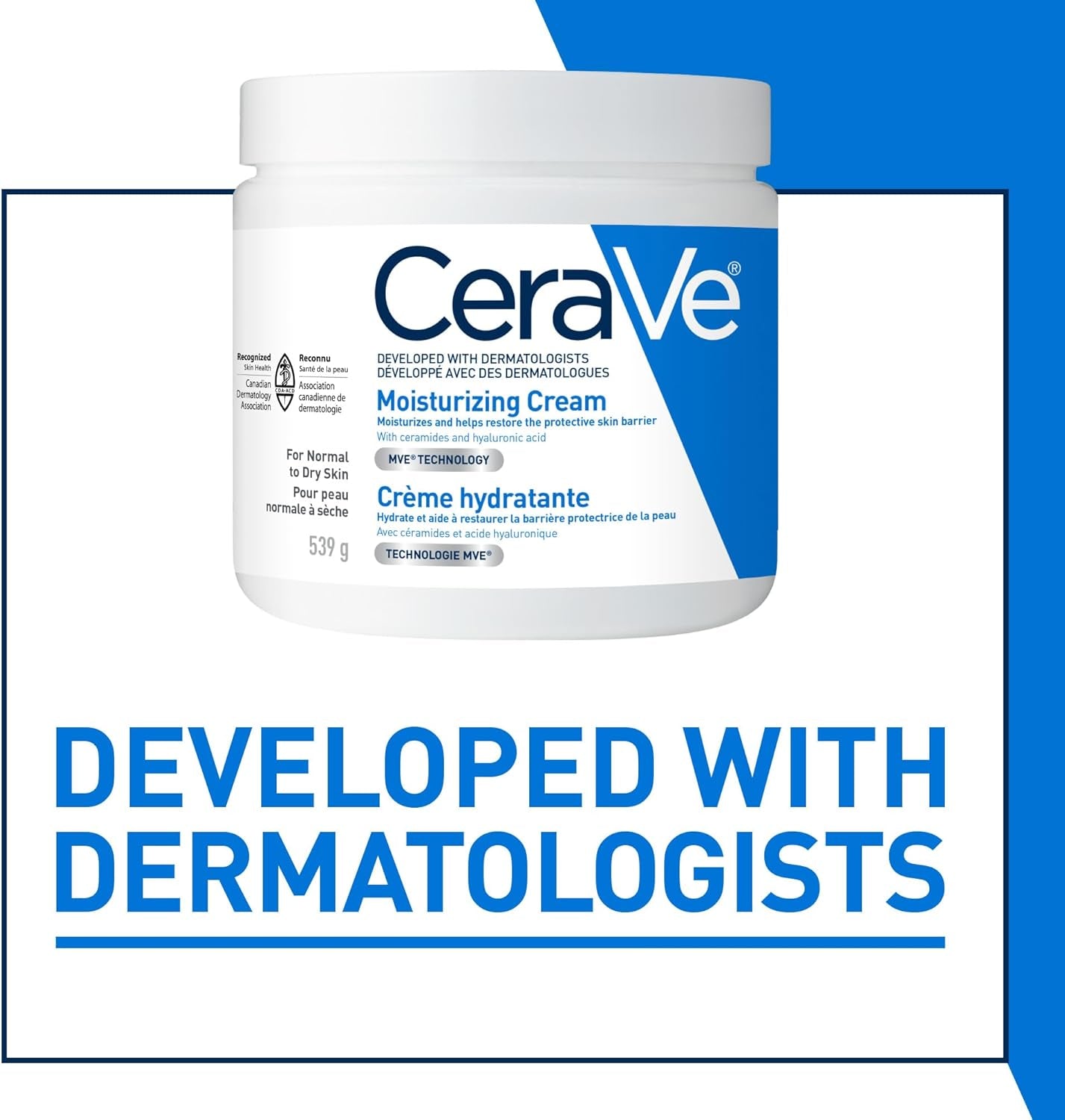 Moisturizing Cream, Daily Face, Hands, & Body Cream Moisturizer for Dry Skin with Hyaluronic Acid and Ceramides for Women and Men. Sensitive Skin, Oil-Free, Non-Comedogenic, Fragrance-Free, 539 Grams