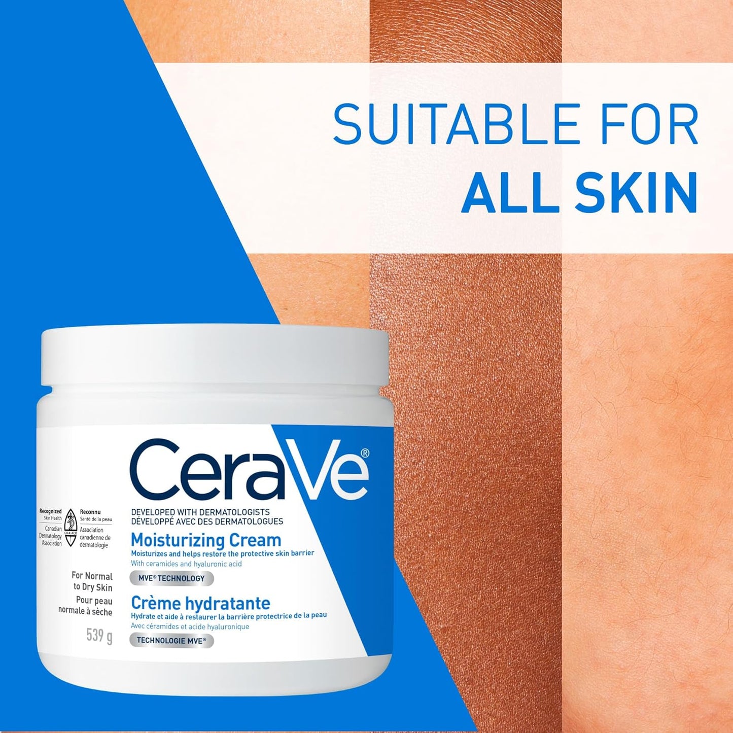 Moisturizing Cream, Daily Face, Hands, & Body Cream Moisturizer for Dry Skin with Hyaluronic Acid and Ceramides for Women and Men. Sensitive Skin, Oil-Free, Non-Comedogenic, Fragrance-Free, 539 Grams
