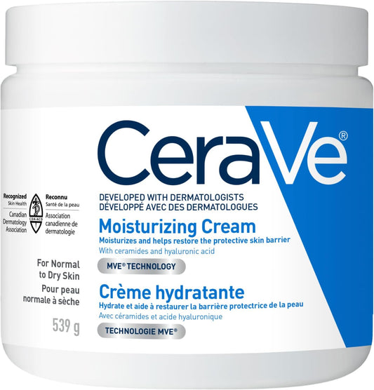 Moisturizing Cream, Daily Face, Hands, & Body Cream Moisturizer for Dry Skin with Hyaluronic Acid and Ceramides for Women and Men. Sensitive Skin, Oil-Free, Non-Comedogenic, Fragrance-Free, 539 Grams