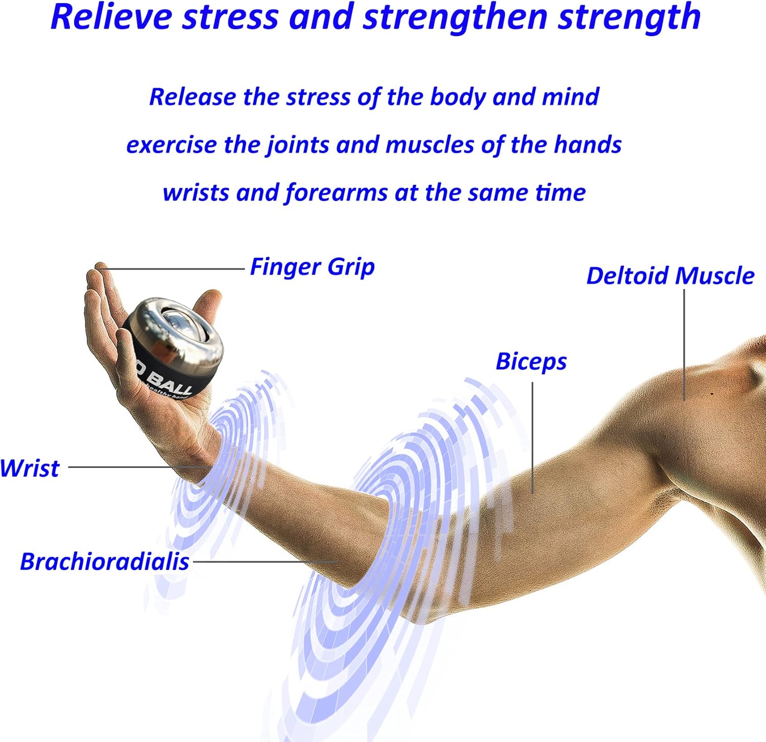 All-Metal Power Gyro Ball,Weighted Auto-Start Hand Wrist Forearm Trainer and Strengthener for Exercise Joint and Muscle with Ball Bag